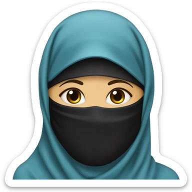 niqabi with a light blue abaya and a black niqab that covers her eyebrows and noes sticker