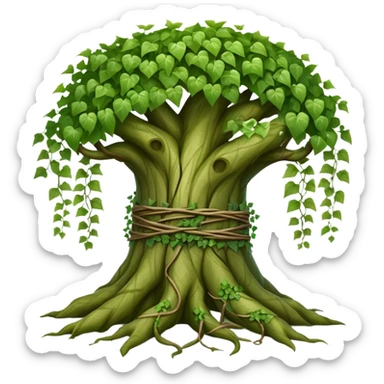 Tree with vines wrapped around trunk, ivy entwined tree sticker