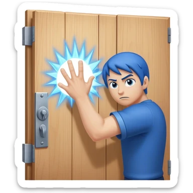 *"A closed door, a determined hand knocking—where knuckles meet wood, an intense blue magical energy pulses outward. Success isn’t about waiting; it’s about knocking until the world answers."*   sticker