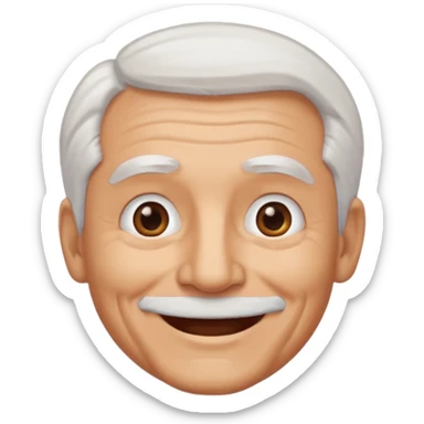Illustrated emoji of an old man, white hair, no beard, dark eyes, tanned skin  sticker