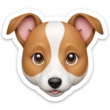 a fully white jack russell the size of a kelpie with floppy ears and a half white face sticker