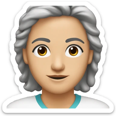 educadora de párvulos de 46 años, tez blanca, cejas medianas, ojos pequeños, expresivos y azulados, cabello castaño claro, ondulado hasta la oreja, pomulos salientes, nariz media ancha sticker