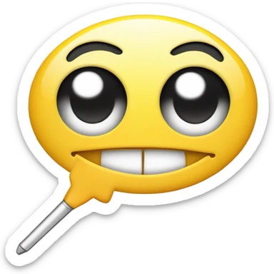 smiley face smirking with pointer finger in the shape of a lowercase R in front of the mouth sticker