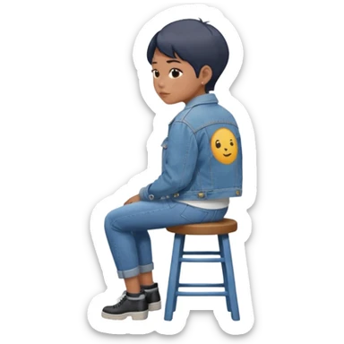 a person sitting on stool back head turn

 sticker