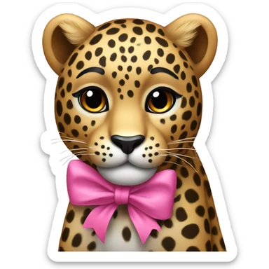 A leopard with a pink bow posing sticker