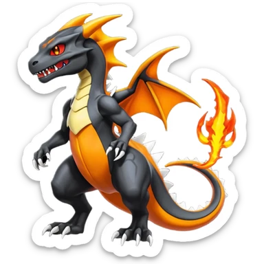 Shiny Black Gothic Futuristic Spooky Evil Exotic Colorful Dark Duskull-Salandit-Marowak-Charizard-Charmeleon-Fakémon-hybrid-creature (full body)  sticker