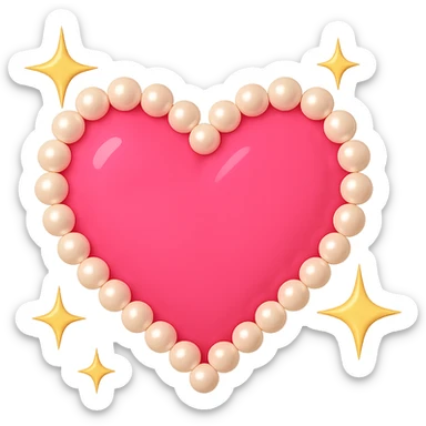 Create a pink heart with pearls in an emoji style. Add sparkles around the heart. The image should have no background. The style should resemble emoji style with bright colors and simple shapes. sticker