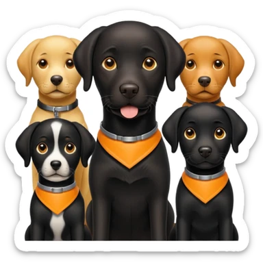1 black labrador with yellow collar, 1 black labrador with orange collar, 2 dogs in 1 picture sticker