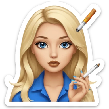 blonde light blonde balayage gorgeous girl blue eyes long hair with latina makeup smoking a cigarette baddie winged eyeliner Long nails sticker