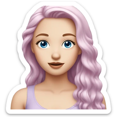 a beautiful girl, with fair skin, blue eyes and long soft pink hair, soft pink lips. in a lilac top sticker