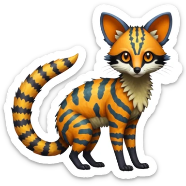 Rare warm-colored lush exotic edgy epic aesthetic gloomy spooky dark modern colorful cyber-Genet-Trico-species-Fakemon-hybrid-creature, with beautiful intricate markings, full body sticker