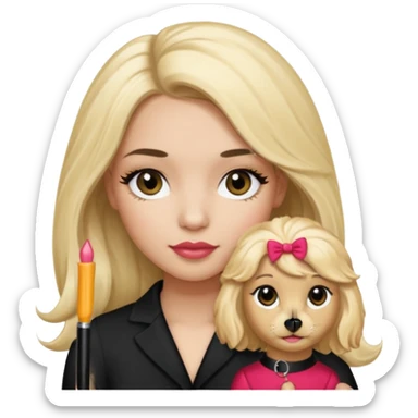 Make a girl with long black silky  hair holding a cockapoo make the cockapoo blonde Make thr girl have mascara and lipgloss on MAKE THE GIRL HAVE LONG BLACK SILKY HAIR sticker