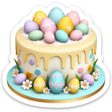 Traditional Easter cake with colorful eggs and decorations sticker