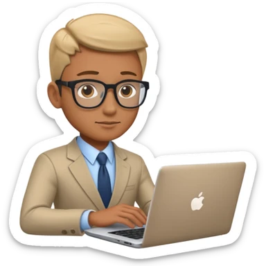 american bussiness man technologist working on a laptop watching graphics sticker