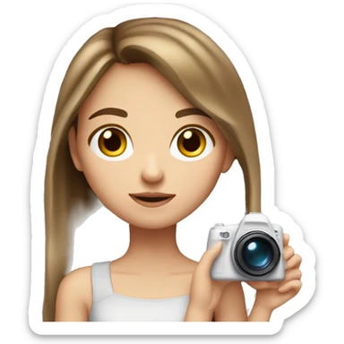 white girl brown hair taking a picture of something in front of her leaning towards my right sticker