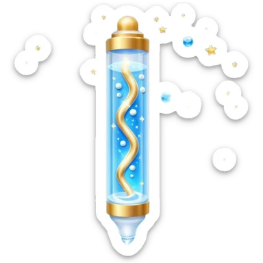 Slim blue Differin Gel tube with white cap and golden glow around the “GEL” label. Floating in a soft blue aura with tiny glowing stars and clear orbs spiraling upward. Emits a focused beam of clarity magic, like a blemish-banishing spell sealed in a sleek, futuristic wand. sticker