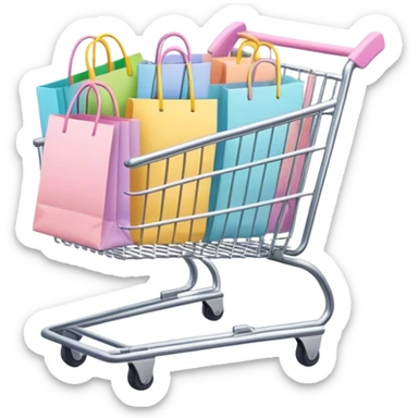 shopping cart filled with pastel colored shopping bags sticker