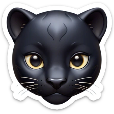 Cinematic Cute black Panther Portrait Emoji, Head tilted playfully and inquisitively, with a smooth, streamlined form accentuated by a subtle sheen and round, sparkling eyes filled with charm, Simplified yet irresistibly adorable features, highly detailed, glowing with a warm, inviting glow, high shine, affectionate and lively, stylized with a touch of whimsical mystery, bright and endearing, soft glowing outline, capturing the essence of a mischievous yet loving black Panther that seems as if it could pounce out of the screen into your arms! sticker