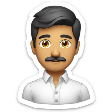 Young indian developer in plain white shirt with sleeve up and mustach profile image sticker