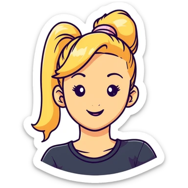 blonde girl with high pony tail hair, winking sticker