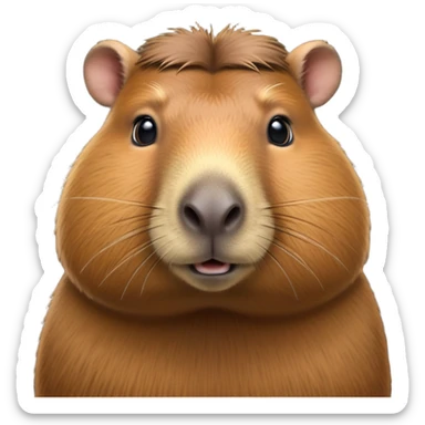cinematic-noble-capybara-portrait-emoji,-poised-and-serene,-with-a-robust,-rounded-build-covered-in-soft,-earthy-fur-and-gentle,-wise-eyes,-simplified-yet-sharp-and-sophisticated-features,-highly-detailed,-glowing-with-a-warm,-natural-glow -simplified-yet-realistic head tilted confidently staring at the camera in a comical way sticker