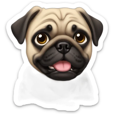 pug wearing a black t-shirt sticker