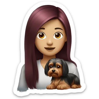 asian girl with long dark wine red hair with yorkshire terrier  sticker