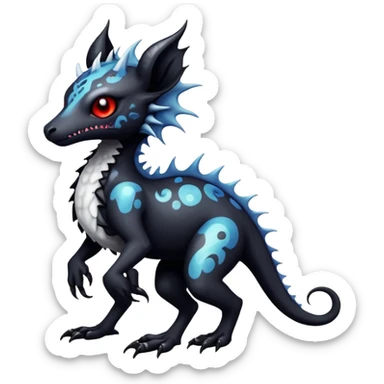 a dark gothic gloomy edgy vernid-fionbri-creature with splash patterns full body sticker