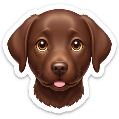 Cinematic Cute Chocolate Labrador Portrait Emoji, Head tilted playfully and inquisitively, featuring a sleek chocolate Fur with a lustrous sheen, round, sparkling brown eyes filled with curiosity, Simplified yet irresistibly adorable features, highly detailed, glowing with a warm, friendly glow, high shine, affectionate and spirited, stylized with a touch of whimsy, bright and endearing, soft glowing outline, capturing the essence of a mischievous yet loving companion, so playful it feels like it could dash out of the screen and into your arms! sticker