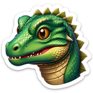Cinematic Realistic Comical Komodo Dragon Portrait Emoji, Head tilted dramatically with an exaggeratedly amused expression, featuring a striking, glossy scaled hide with bold textures and wide, expressive eyes brimming with playful disbelief, rendered with lifelike detail and natural hues, high shine, dramatic yet playful, styled with an air of cheeky reptilian mischief, soft glowing outline, capturing the essence of a spirited and over‐the‐top Komodo dragon that looks ready to charge its way into viral fame! sticker