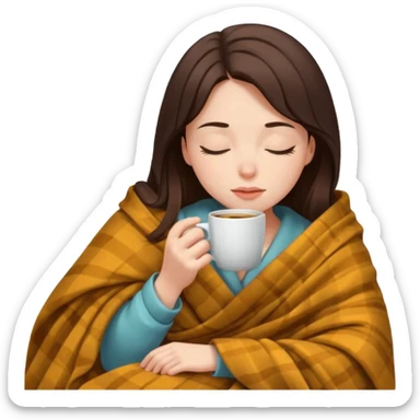girl brunette inside a blanket sipping coffee eyes closed sticker