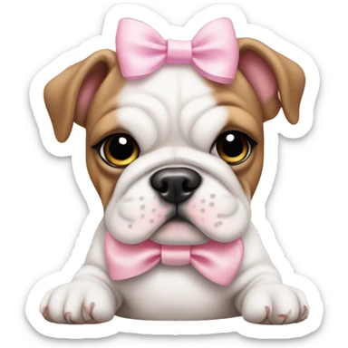 Bulldog puppy with pastel pink bow sticker
