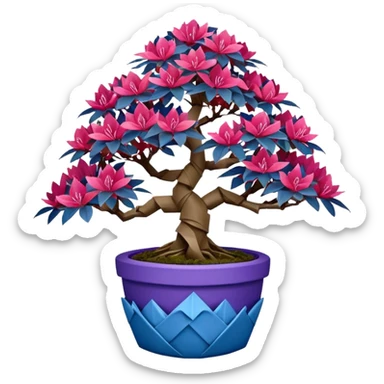 Bonsai hair-fine-leaf group crimson azalea purple and cream blue forest planting in origami style pot  sticker