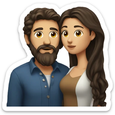 Brunette man with beard kissing brunette woman with long hair sticker