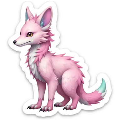 Feral Rare Fantasy cute adorable edgy pastel pink iridescent Vernid-Sergal-species by LiLaiRa, markings, tufted ears, full body sticker