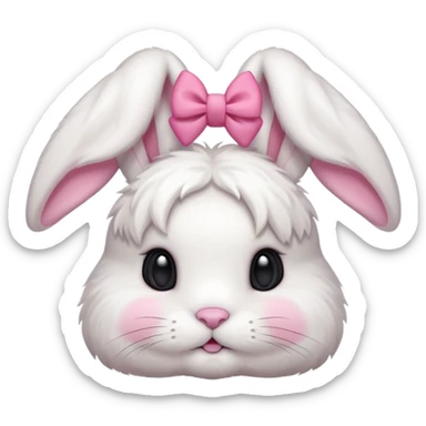 A white lop bunny head with a pink bow over its ear blushing. sticker
