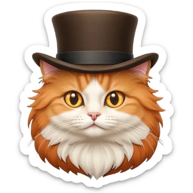 cute orange, black, and brown fluffy cat, brown tophat sticker