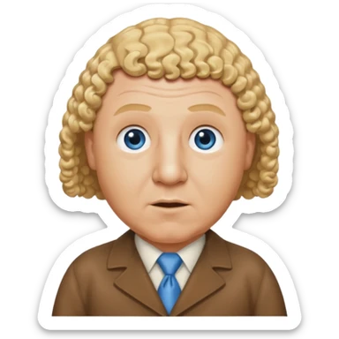 Curly Howard from the Three Stooges with blue eyes, blonde hair, brown outfit sticker