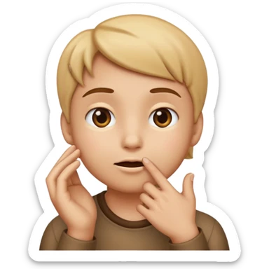 🤔this emoji with an innocent suspicious but also smirking 😏 expression looking up, but with that same hand sticker