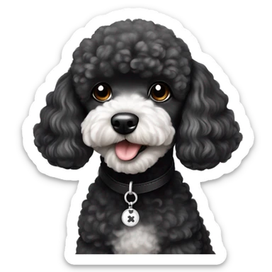 Black with a bit of white Maltese cross toy poodle dog sticker