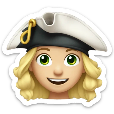 Female kid pirate, green eyed, blonde hair, dressed with pirate clothes, pixar style, 4k, smiling, parrot with eye patch on shoulder,  sticker