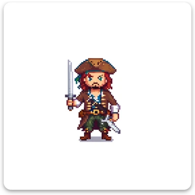 pirate character idle animation, 32-bit style, game sprite, standing with sword sticker
