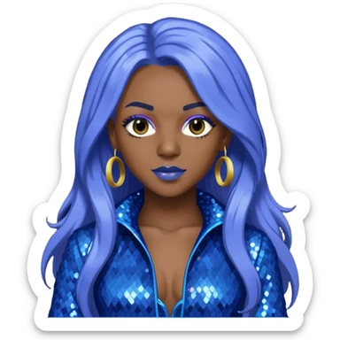 Spice, Dancehall Singer with dark skin, long periwinkle hair, blue sequin outfit sticker