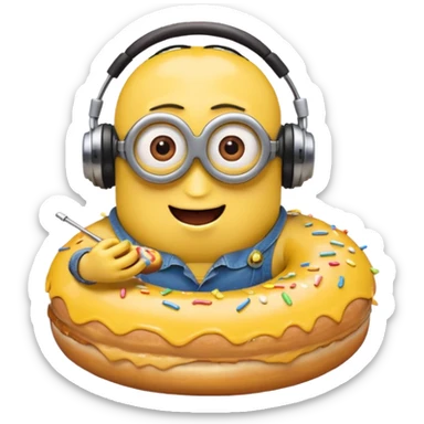 minion listening to music eating a donut emoji sticker