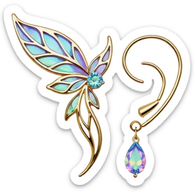 Elvish iridescent fae shiny sparkly translucent diaphanous ear climber ear cuff ear piece earrings jewelry apparel sticker