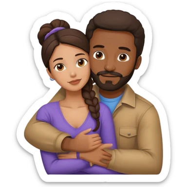 Black man with facial hair hug small pretty brunette from behind sticker