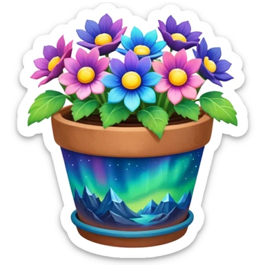 aurora borealis Painted flower clay pot of aurora borealis Petalled Flowers sticker
