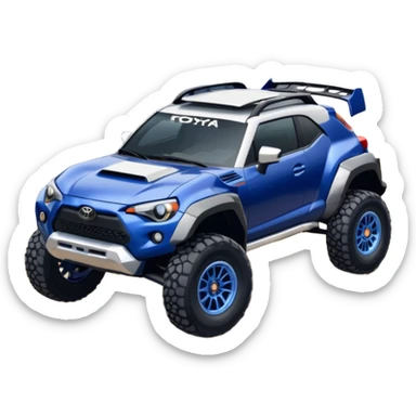 Rally race car Widened roof Long wheelbase widened pearly midnight satin dark blue  2025 Toyota Gr 86 off-road racer chrome nerf bars,side steps mounted under-door-sill climbing rock sliders, and silver satin wheels  sticker