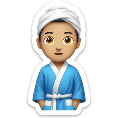 korean boy in white tshirt wearing a blue bath robe sticker