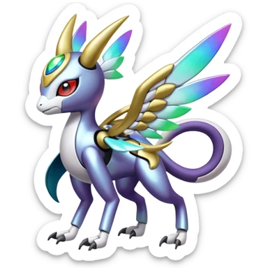 Colorful Shiny Meloetta-Latias-Rokusho-Metabee-Medabee-Medabot-Peppercat-Wargreymon-Protogen-Pokémon-Digimon-Fakémon-fusion-hybrid-creature sticker